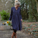 Robe Edonie coupe midi - Armuré marine/pois dorés - Quintessence