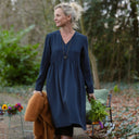 Robe Edonie coupe midi - Sergé de viscose marine - Quintessence