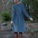 Robe Edonie coupe midi - Velours côtelé bleu grisé - Quintessence