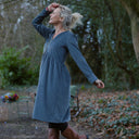 Robe Edonie coupe midi - Velours côtelé bleu grisé - Quintessence