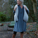 Robe Edonie coupe midi - Velours côtelé bleu grisé - Quintessence