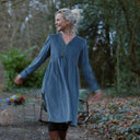 Robe Edonie coupe midi - Velours côtelé bleu grisé - Quintessence