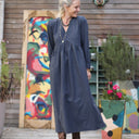 Robe Edonie manches longues - Flanelle de coton ardoise chiné - Quintessence