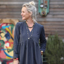 Robe Edonie manches longues - Flanelle de coton ardoise chiné - Quintessence