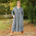 Robe Edonie manches longues - Velours côtelé bleu grisé - Quintessence