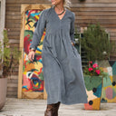 Robe Edonie manches longues - Velours côtelé bleu grisé - Quintessence