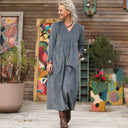 Robe Edonie manches longues - Velours côtelé bleu grisé - Quintessence