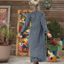 Robe Edonie manches longues - Velours côtelé bleu grisé - Quintessence