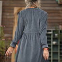 Robe Edonie manches longues - Velours côtelé bleu grisé - Quintessence