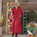 Robe Edonie manches longues - Velours côtelé framboise - Quintessence