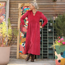 Robe Edonie manches longues - Velours côtelé framboise - Quintessence