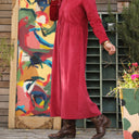 Robe Edonie manches longues - Velours côtelé framboise - Quintessence