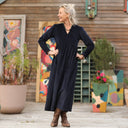 Robe Edonie manches longues - Velours côtelé marine - Quintessence