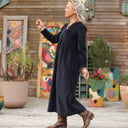 Robe Edonie manches longues - Velours côtelé marine - Quintessence