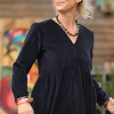 Robe Edonie manches longues - Velours côtelé marine - Quintessence