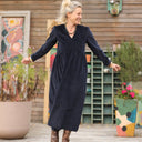 Robe Edonie manches longues - Velours côtelé marine - Quintessence