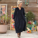 Robe Edonie manches longues - Velours côtelé marine - Quintessence