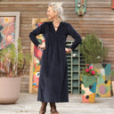 Robe Edonie manches longues - Velours côtelé marine - Quintessence