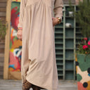 Robe Edonie manches longues - Velours côtelé sable - Quintessence