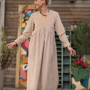 Robe Edonie manches longues - Velours côtelé sable - Quintessence