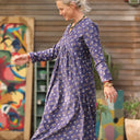 Robe Edonie manches longues - Velours milleraies Éclats de myosotis - Quintessence