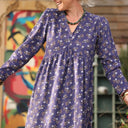 Robe Edonie manches longues - Velours milleraies Éclats de myosotis - Quintessence