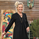 Robe Edonie manches longues - Velours milleraies noir - Quintessence