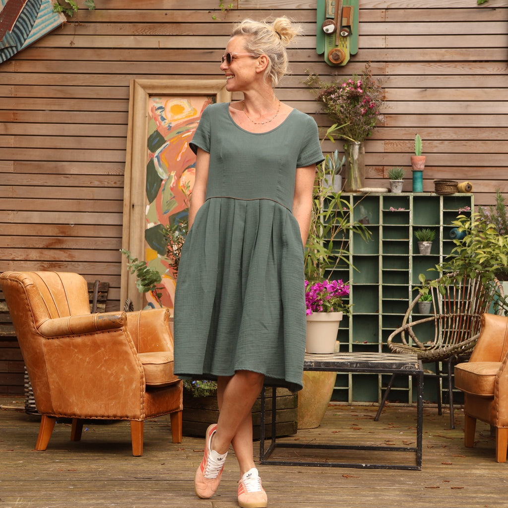 Robe Emmy en double gaze vert eucalyptus - Quintessence