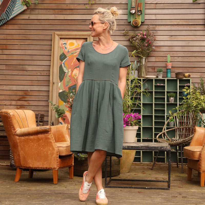 Robe Emmy en double gaze vert eucalyptus - Quintessence