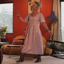 Robe Gwenaëlle - coton rayé framboise - Quintessence