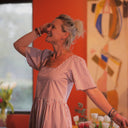 Robe Gwenaëlle - coton rayé framboise - Quintessence