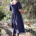 Robe Gwenaëlle - Double gaze de coton bleu nuit plumetis or - Quintessence