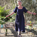 Robe Gwenaëlle - Double gaze de coton bleu nuit plumetis or - Quintessence