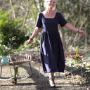 Robe Gwenaëlle - Double gaze de coton bleu nuit plumetis or - Quintessence