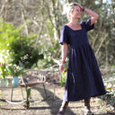 Robe Gwenaëlle - Double gaze de coton bleu nuit plumetis or - Quintessence