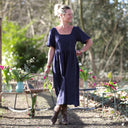 Robe Gwenaëlle - Double gaze de coton bleu nuit plumetis or - Quintessence