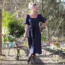 Robe Gwenaëlle - Double gaze de coton bleu nuit plumetis or - Quintessence