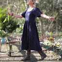 Robe Gwenaëlle - Double gaze de coton bleu nuit plumetis or - Quintessence