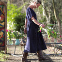 Robe Gwenaëlle - Double gaze de coton bleu nuit plumetis or - Quintessence