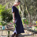 Robe Gwenaëlle - Double gaze de coton bleu nuit plumetis or - Quintessence