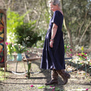 Robe Gwenaëlle - Double gaze de coton bleu nuit plumetis or - Quintessence