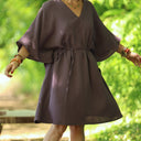 Robe Joanne — Double gaze de coton aubergine - Quintessence