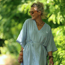 Robe Joanne — Double gaze de coton rayée bleu - Quintessence