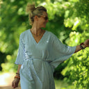Robe Joanne — Double gaze de coton rayée bleu - Quintessence