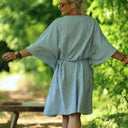 Robe Joanne — Double gaze de coton rayée bleu - Quintessence