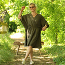 Robe Joanne — Double gaze de coton rayée bleu kaki - Quintessence