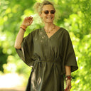 Robe Joanne — Double gaze de coton rayée bleu kaki - Quintessence