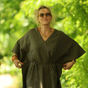 Robe Joanne — Double gaze de coton rayée bleu kaki - Quintessence