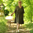 Robe Joanne — Double gaze de coton rayée bleu kaki - Quintessence