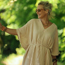 Robe Joanne — Double gaze de coton rayée écureuil - Quintessence